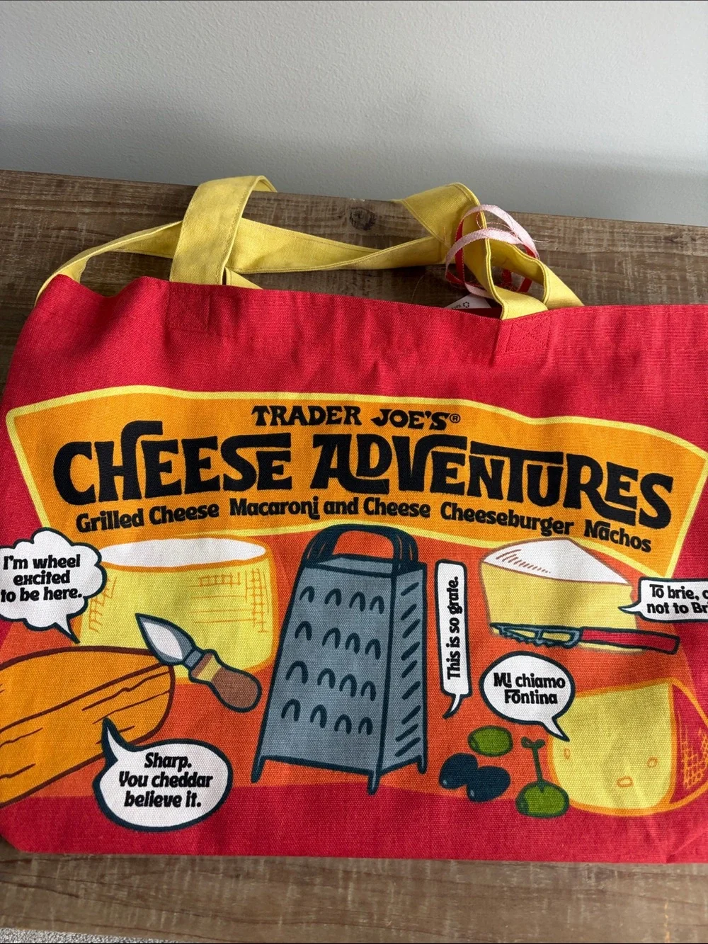 Trader Joe's Red & Yellow 'Cheese Experience' Tote Bag. 💯 cotton. NWT.